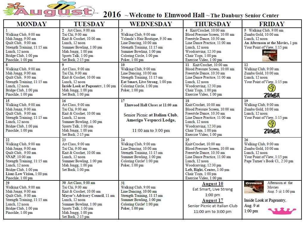 Elmwood Hall Calendar Danbury Senior Resources