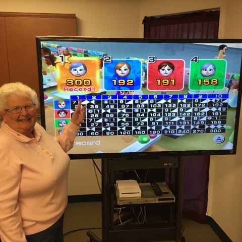 Dolores L. bowls her first 300 game