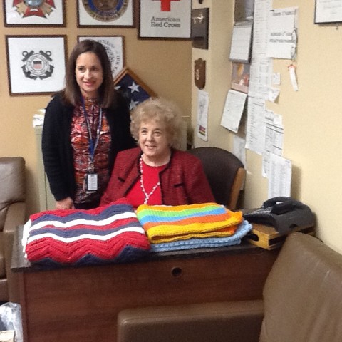 Hilda donating Afghans to the VA Medical Center at Castle Point!