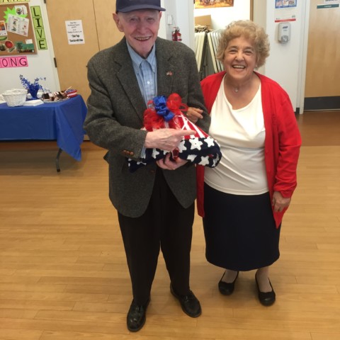 Mort our Patriotic Throw Winner along with Hilda the amazing Crocheter