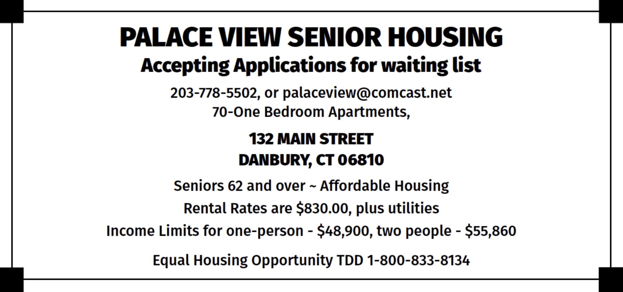 Palace View Senior Apartments Accepting Applications for Waitlist